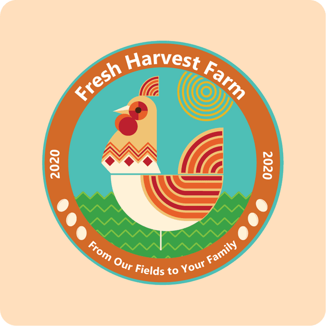 Custom emblem logo design for a Farm with a rooster in the center, designed by Weditt studio.