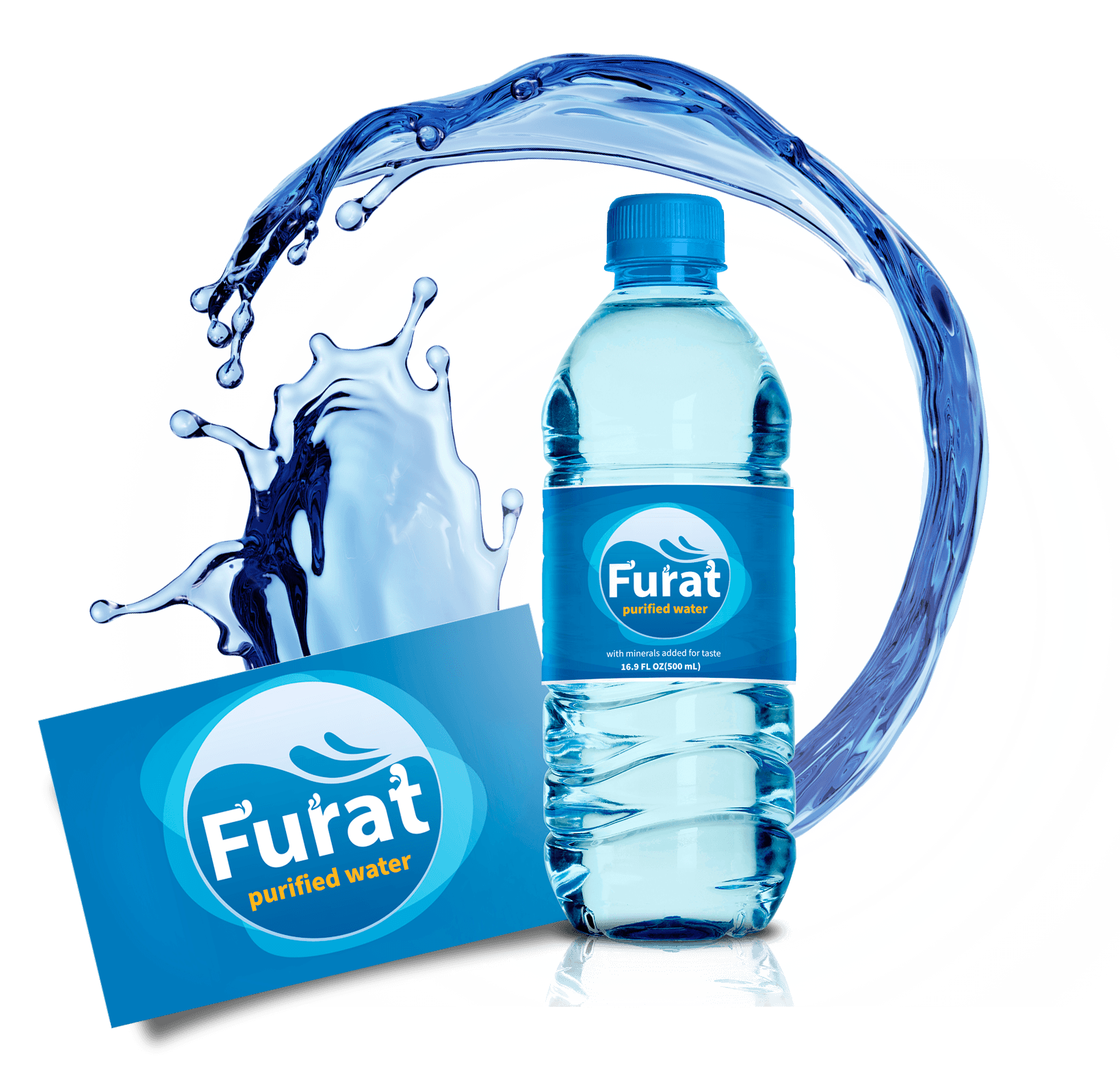 Furat logo and water bottle packaging design, created by Weditt Studio for a clean and refreshing brand identity."