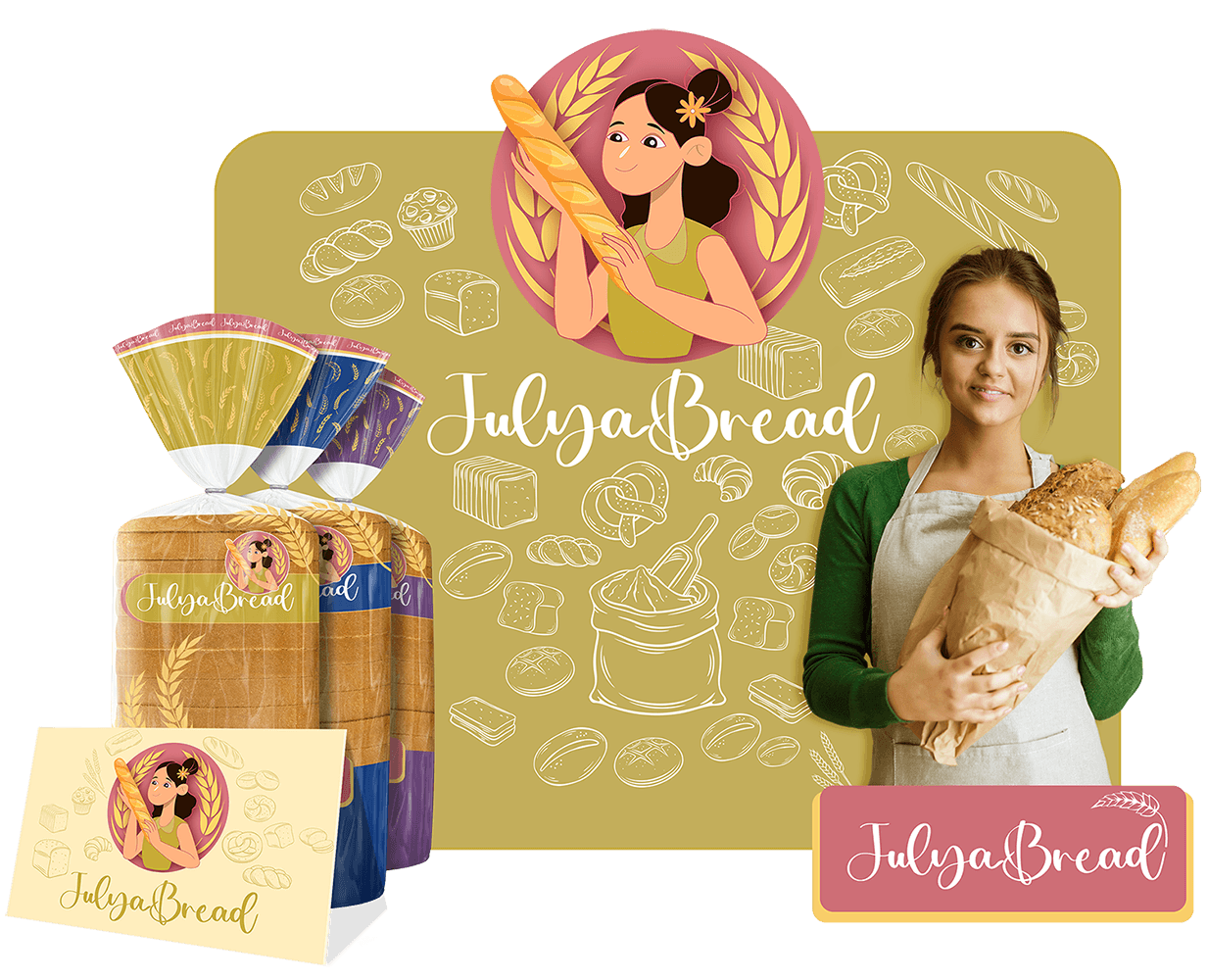 Julya Bread bakery full brand identity design, featuring custom logo, packaging, and marketing materials by Weditt Studio.