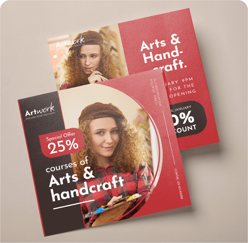 Promotional postcard design for a Art work gallery designed by Weditt Studio.