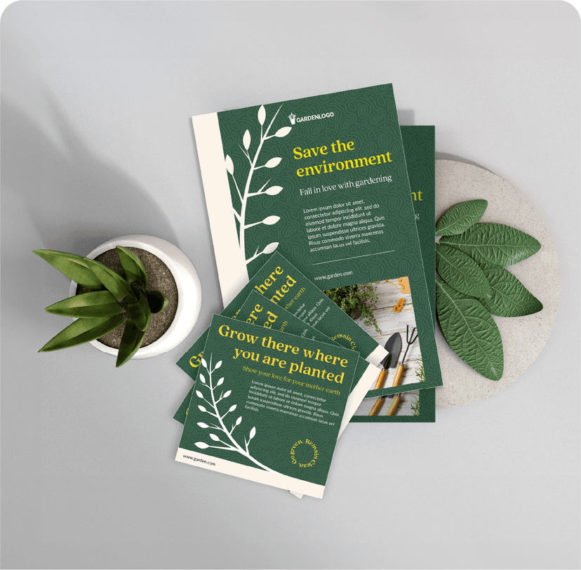 Promotional flyer design for a lawn and garden business by Weditt Studio.